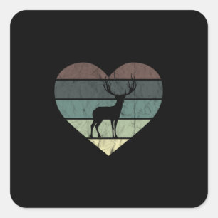 Pegatina Cuadrada Amo el corazón retro de ciervos para cazadores