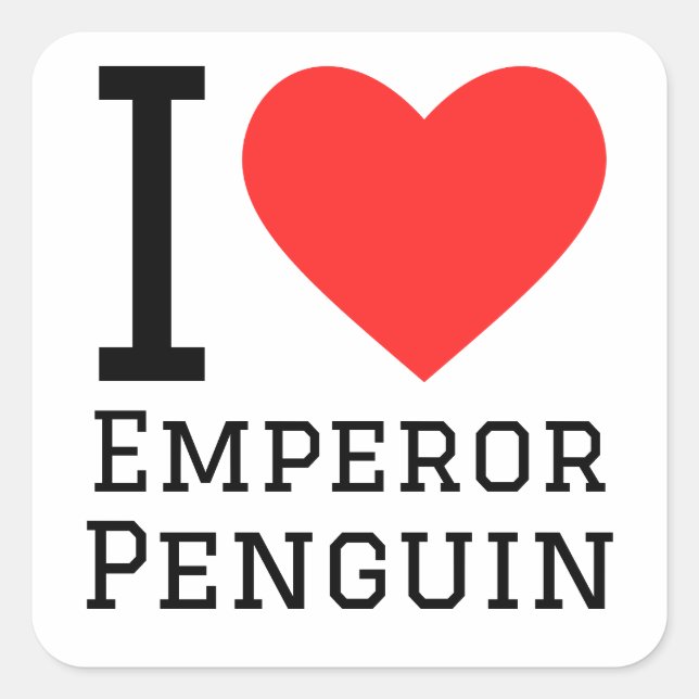 Pegatina Cuadrada Amo el pingüino emperador (Anverso)