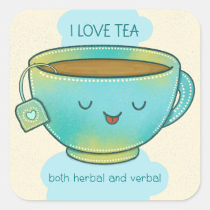 Pegatina Cuadrada Amo el té tanto herbal como verbal Amante del té d