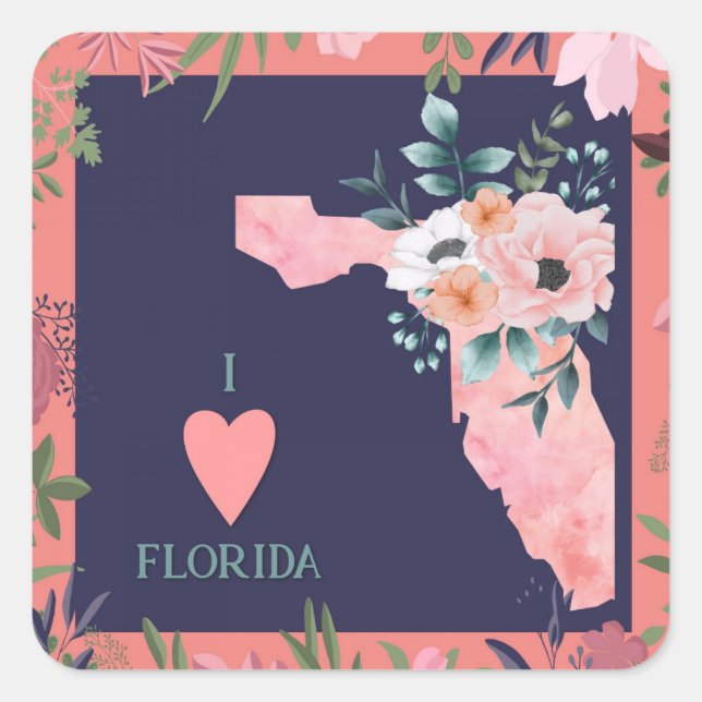 Pegatina Cuadrada Amo Florida (Anverso)