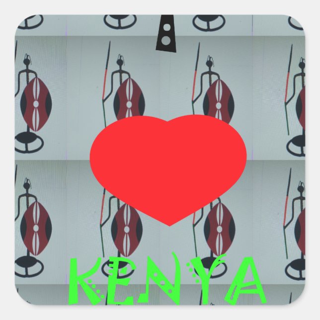 Pegatina Cuadrada Amo Kenia (Anverso)