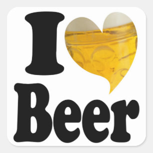 Pegatina Cuadrada Amo la cerveza corazón