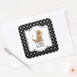 Pegatina Cuadrada Amo los Goldens - Amo a los Golden Retrivers