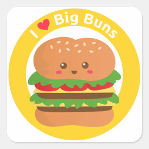 Pegatina Cuadrada Amo los panes grandes, Kawaii Big Burger