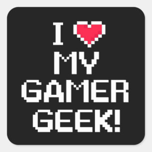 Pegatina Cuadrada Amo Mi Geek Gamer