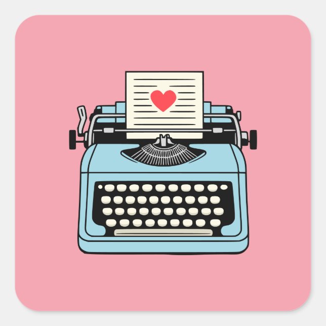 Pegatina Cuadrada Amo mi máquina de escribir (Anverso)
