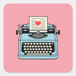 Pegatina Cuadrada Amo mi máquina de escribir