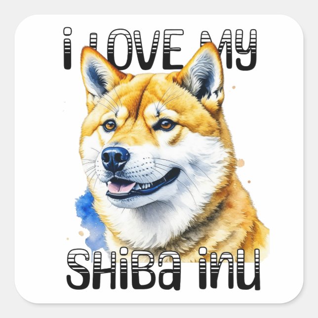 Pegatina Cuadrada Amo Mi Shiba Inu | Propietario de perros (Anverso)
