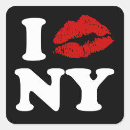 Pegatina Cuadrada Amo Nueva York | Labios besos de pintalabios rojos