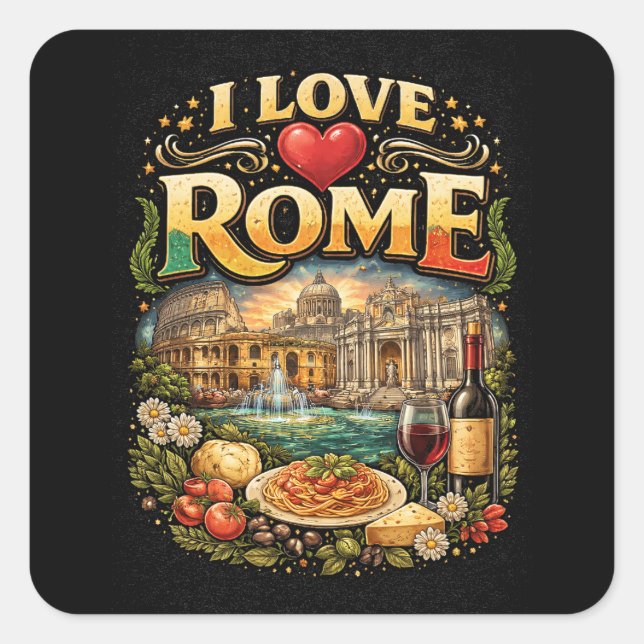 Pegatina Cuadrada Amo Roma (Anverso)