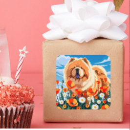 Pegatina Cuadrada AMONG THE POPPIES Chow