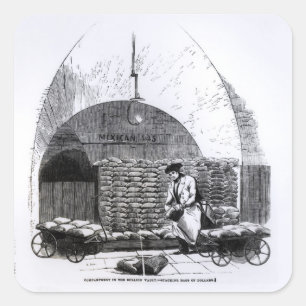 Pegatina Cuadrada Amontonamiento de bolsos de dólares en un