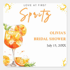 Pegatina Cuadrada Amor a Primera Copa Spritz Cóctel Naranja Despedid