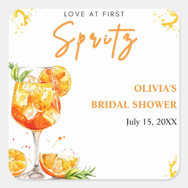 Pegatina Cuadrada Amor a Primera Copa Spritz Cóctel Naranja Despedid (Anverso)