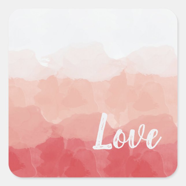 Pegatina Cuadrada Amor acuarela rosa (Anverso)