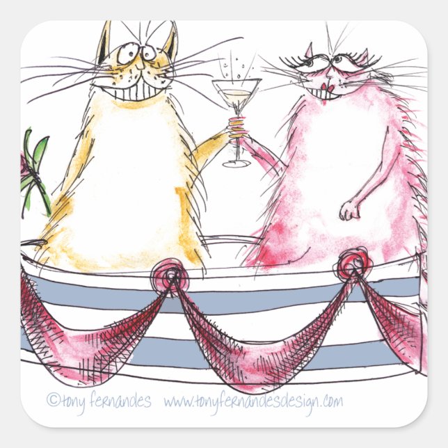 Pegatina Cuadrada amor al gato - personalizado gracioso, tony fernan (Anverso)