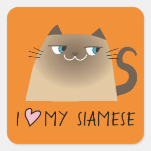Pegatina Cuadrada Amor al gato siamés