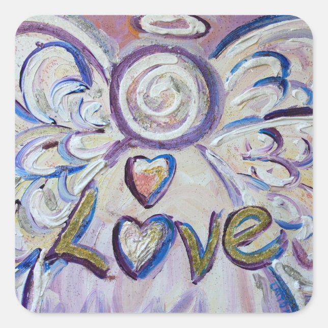Pegatina Cuadrada Amor Ángel Palabra Personalizado de arte Pegatinas (Anverso)