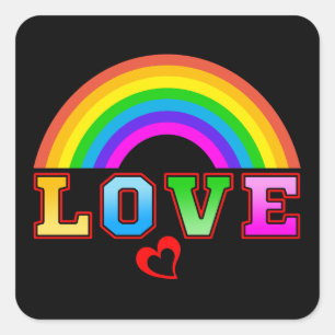 Pegatina Cuadrada Amor Arcoiris Colorido Corazón Rojo