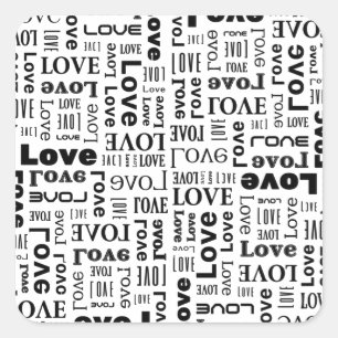 Pegatina Cuadrada Amor con letras negras y fondo blanco