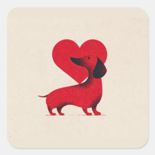 Pegatina Cuadrada Amor de Dachshund – Diseño de Corazón de Perro Ado
