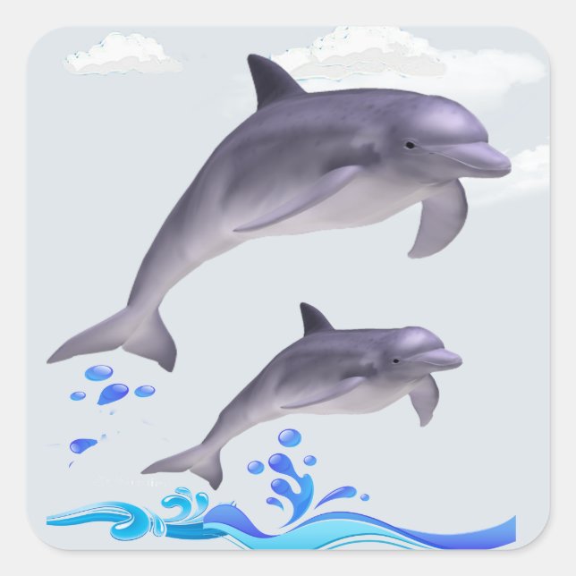 Pegatina Cuadrada Amor de delfines (Anverso)