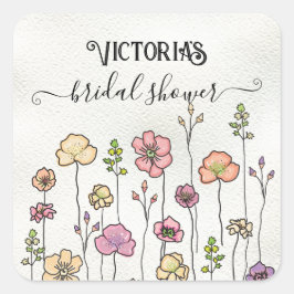 Pegatina Cuadrada Amor de flores silvestres en flor Desayuno de duch