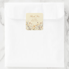 Pegatina Cuadrada Amor de flores silvestres modernas en flor gracias