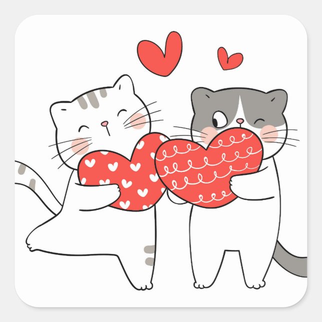 Pegatina Cuadrada Amor de Gato (Anverso)