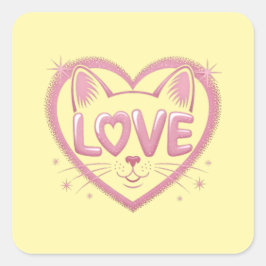 Pegatina Cuadrada Amor de Gato Brillante