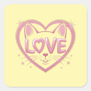Pegatina Cuadrada Amor de Gato Brillante