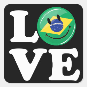 Pegatina Cuadrada Amor de la cara sonriente del Brasil