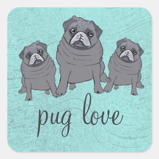Pegatina Cuadrada Amor de pug (Anverso)