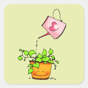 Pegatina Cuadrada Amor de Riego, Planta Feliz en Casa