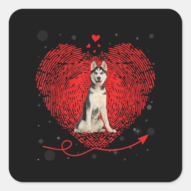 Pegatina Cuadrada Amor del corazón Husky Siberiano | Gracioso regalo (Anverso)