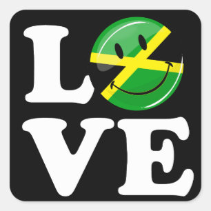 Pegatina Cuadrada Amor desde Jamaica Bandera sonriente
