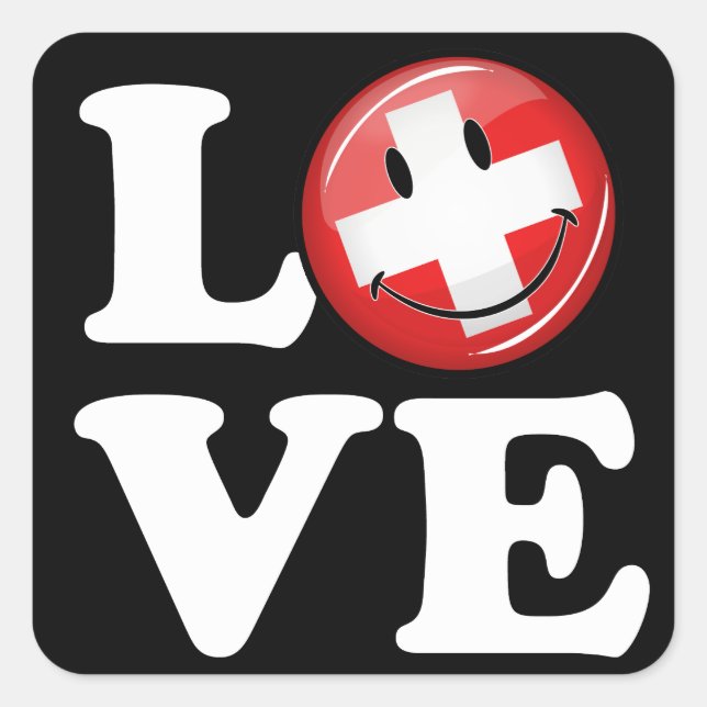 Pegatina Cuadrada Amor Desde Suiza Bandera Sonriente (Anverso)