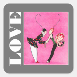 Pegatina Cuadrada Amor. El día de San Valentín Art Deco