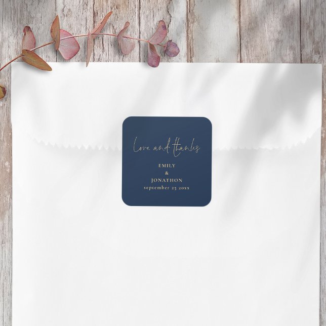 Pegatina Cuadrada Amor elegante gracias escritura boda azul oro (Subido por el creador)