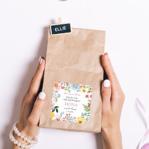 Pegatina Cuadrada Amor en Flor Lluvia de Novia Muchas gracias