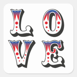 Pegatina Cuadrada Amor - Estilo Carnaval de Circo Antiguo