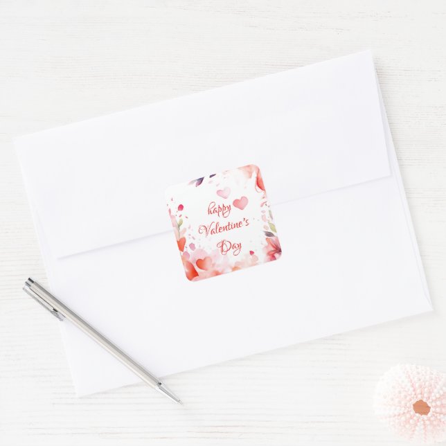 Pegatina Cuadrada Amor | Feliz Día de San Valentín (Sobre)