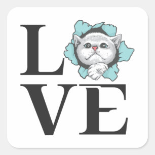 Pegatina Cuadrada Amor Gatos
