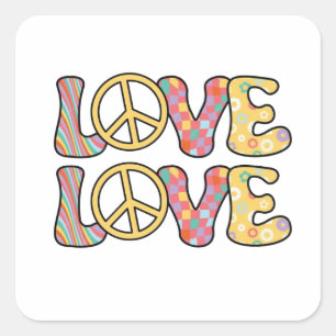 Pegatina Cuadrada Amor Hippie Retro