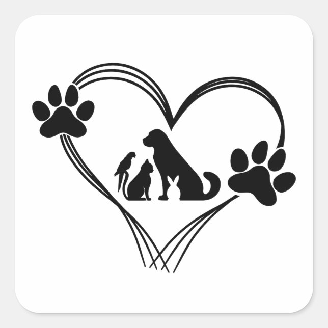 Pegatina Cuadrada Amor Mascotas patas  (Anverso)