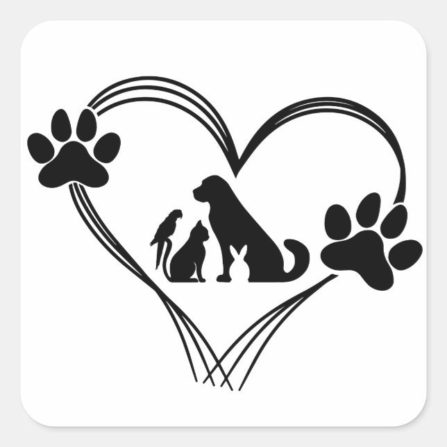 Pegatina Cuadrada Amor Mascotas patas  (Anverso)