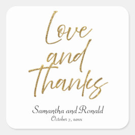 Pegatina Cuadrada Amor Minimalista blanco y oro y gracias Boda