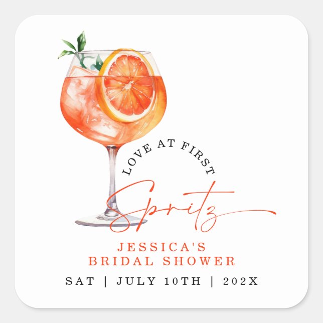 Pegatina Cuadrada Amor Moderno a Primera Rociada Desayuno Nupcial (Anverso)