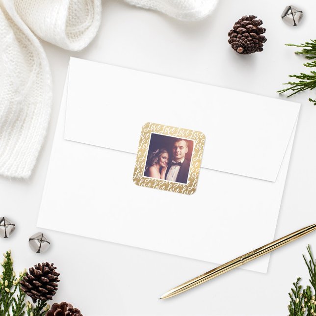 Pegatina Cuadrada Amor moderno en escritura caligráfica en foto de b (Subido por el creador)