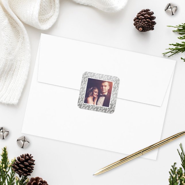 Pegatina Cuadrada Amor Moderno en Letra de Cuerpo en Plata para Foto (Subido por el creador)